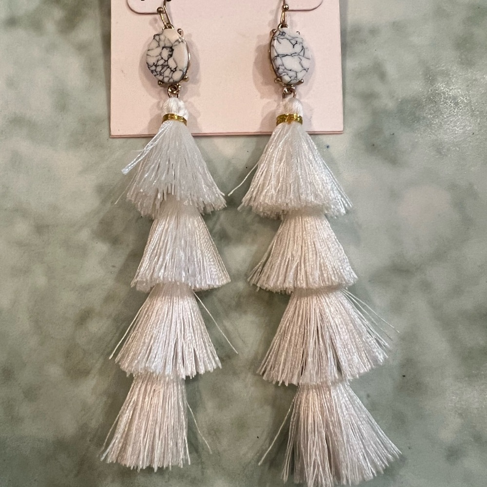 White Tassel Statement Earrings NEW